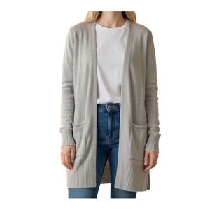 Old Navy Womens Gray Open Front Longline Cardigan Sweater Size M Pockets Ribbed